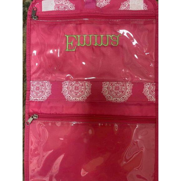 Pink Hanging or Foldup Organizer with Roomy Zipper Clear Pockets Name "Emma" Emb - Picture 6 of 6